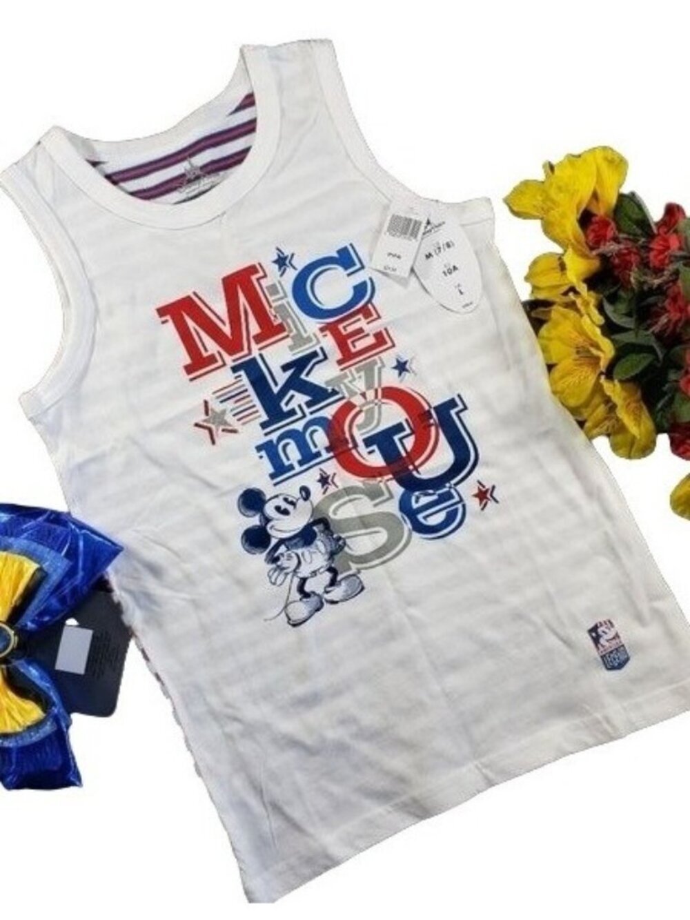 Disney Mickey Mouse Tank Stars Stripes Knit Shirt Top Patriotic Sleeveless Girls